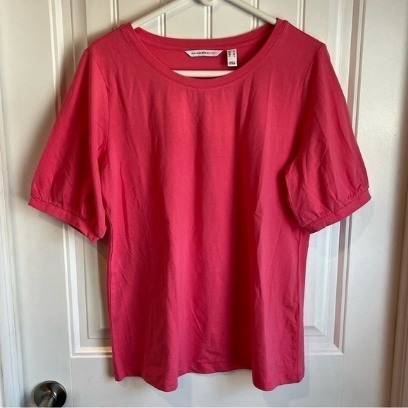 NWOT Isaac Mizrahi Live! Knit Puff Sleeve Top medium Pink - Picture 2 of 11